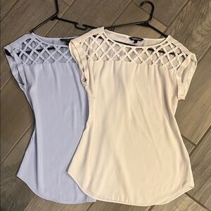 Express White and Blue Cap Sleeve Cut Out Blouse